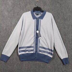 Report Collection Shirt Mens Medium Blue Striped Knit Button Front Sweater